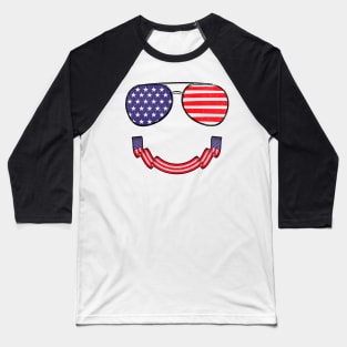 Funny Patriotic Happy Face American Flag Baseball T-Shirt